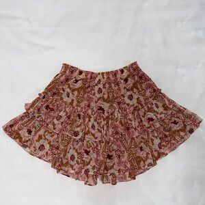 NWT MISA LOS ANGELES PINK FLORAL RUFFLE MINI SKIRT WITH GOLD GLITTER THREADING